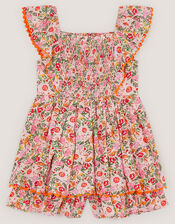 Floral Smocked Playsuit, Pink (PINK), large