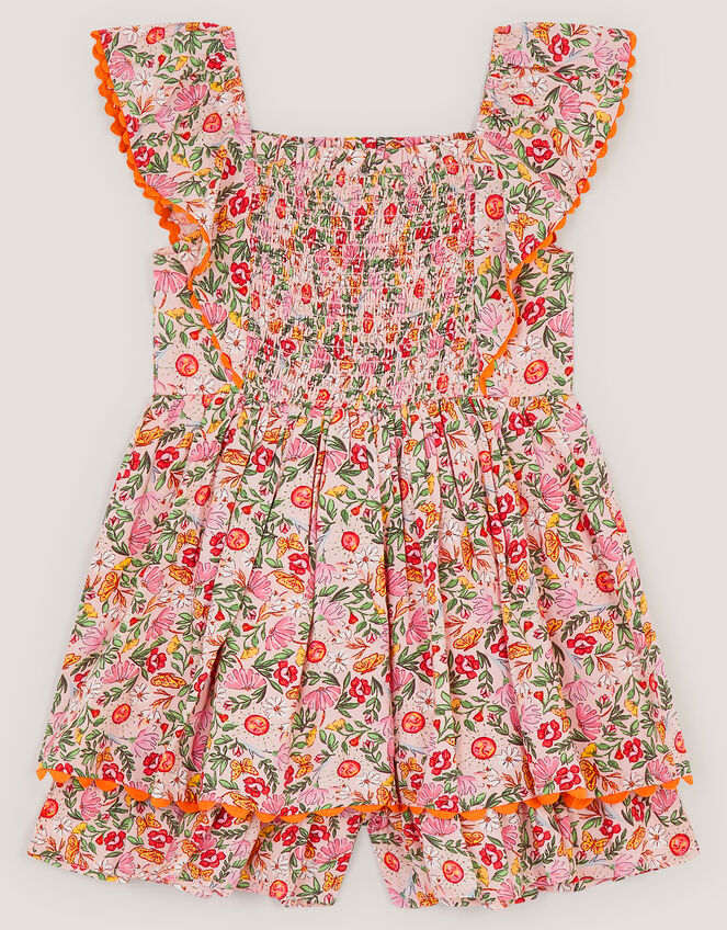 Floral Smocked Playsuit, Pink (PINK), large