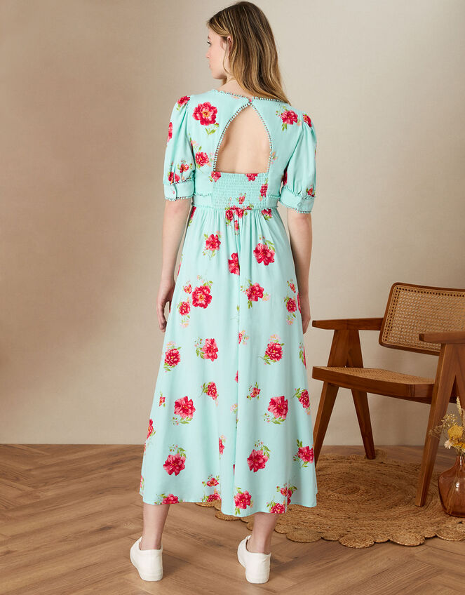 Tilly Floral Midi Dress with LENZING™ ECOVERO™ , Blue (TURQUOISE), large