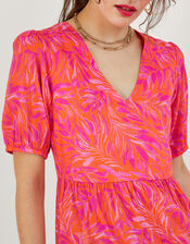 Tiered Leaf Print Maxi Dress , Orange (ORANGE), large