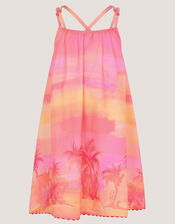 Palm Print Beach Dress, Orange (ORANGE), large