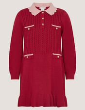 Scallop Collar Cable Knit Dress, Red (BURGUNDY), large