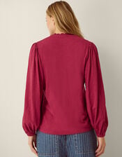 Jenny Pintuck Lace Jersey Blouse, Red (BURGUNDY), large