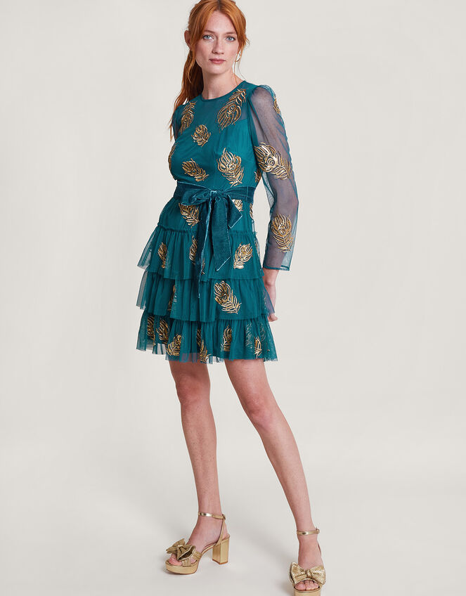 Tally Embellished Tiered Dress, Teal (TEAL), large