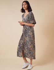 Paisley Jersey Midi Dress in Sustainable Viscose, Blue (NAVY), large