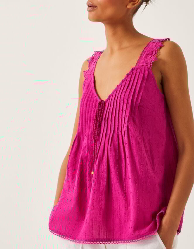 Celia Lace Pintuck Cami Top, Pink (PINK), large