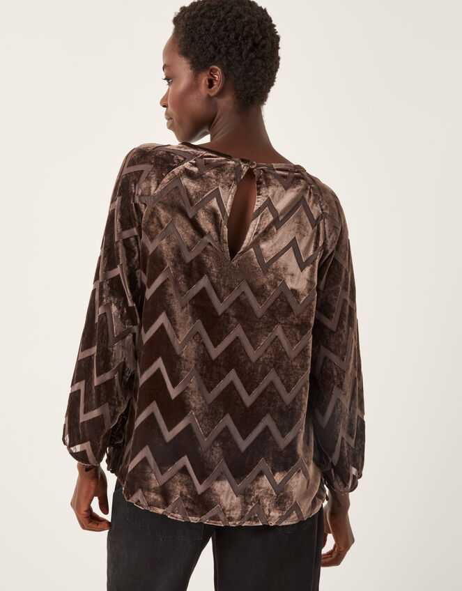 Keisha Geometric Velvet Top, Brown (CHOCOLATE), large