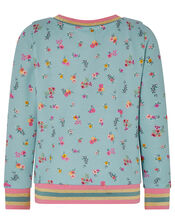 Sequin Horse Floral Sweatshirt, Blue (BLUE), large