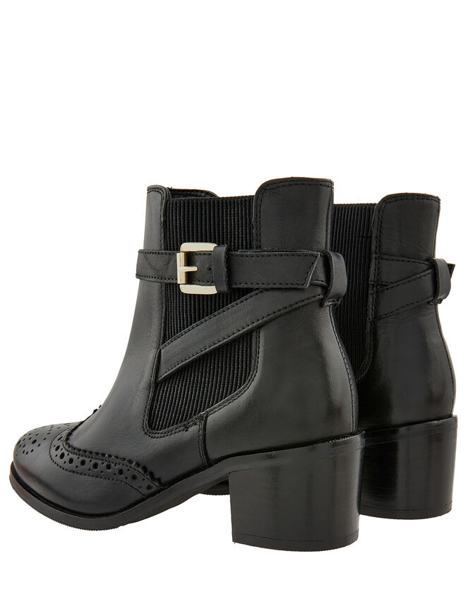 Beryl Brogue Buckle Leather Boots, Black (BLACK), large