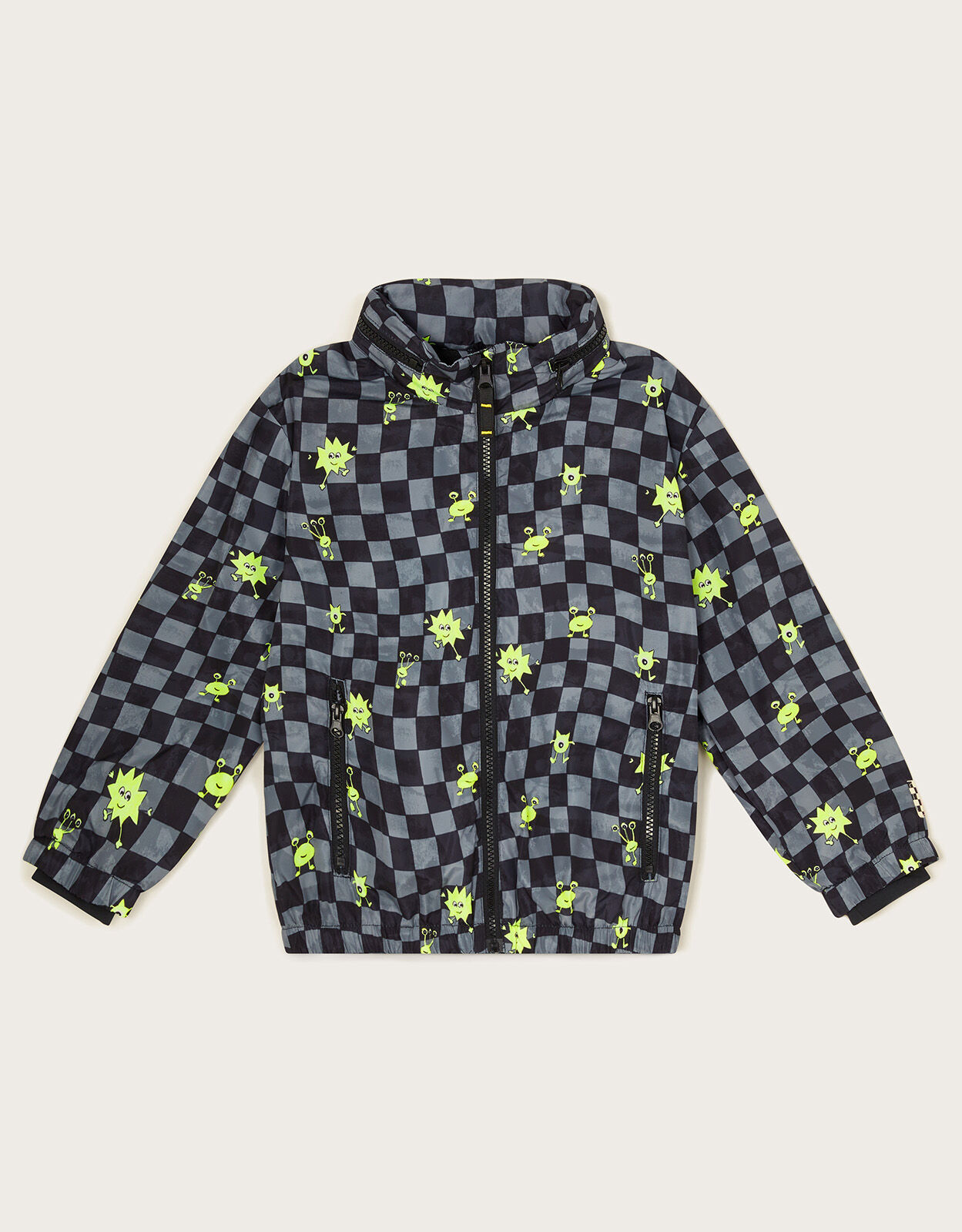 Black checkered windbreaker top