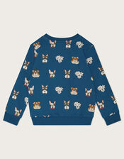 Dog Print Sweatshirt, Blue (BLUE), large