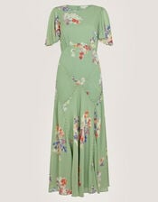 Amber Flutter Floral Print Maxi Dress, Green (GREEN), large