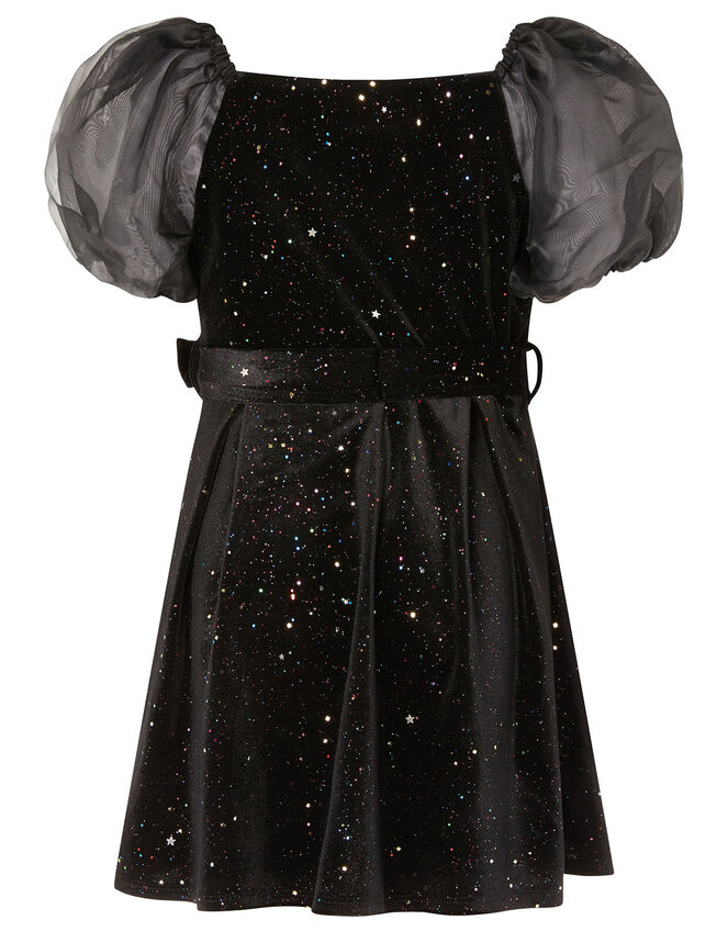 Puff Sleeve Sparkle Velvet Dress, Black (BLACK), large