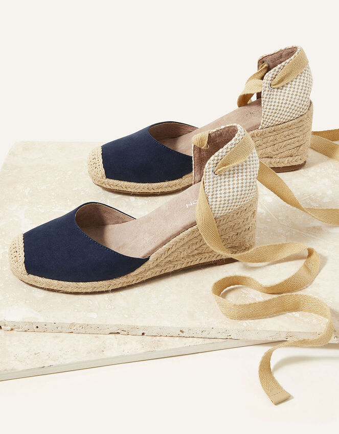 Talia Tie Suede Espadrille Wedges Blue