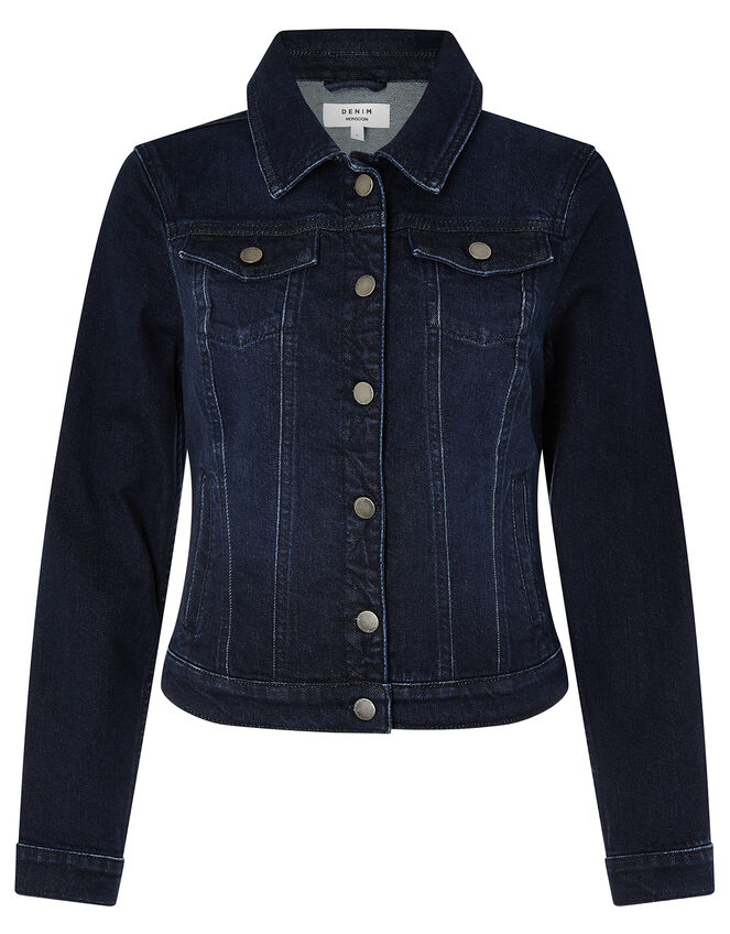 Dark Wash Denim Jacket, Blue (INDIGO), large