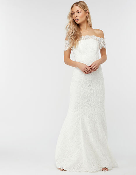 Sophie Lace Bardot Maxi Wedding Dress Ivory, Ivory (IVORY), large