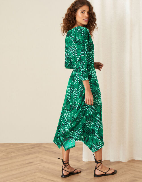 Angeline Arrow Print Hanky Hem Dress, Green (GREEN), large