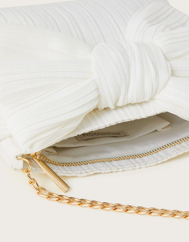 Pleated Bow Clutch Bag, Ivory (IVORY), large