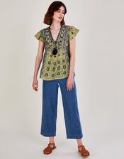 Heritage Print Premium Flutter Sleeve Top, Green (GREEN), large