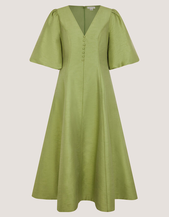 Beatrice Puff Sleeve A-Line Midi Dress Green