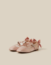 Bow Scallop Mesh Mary Jane Ballet Flats, Pink (PINK), large