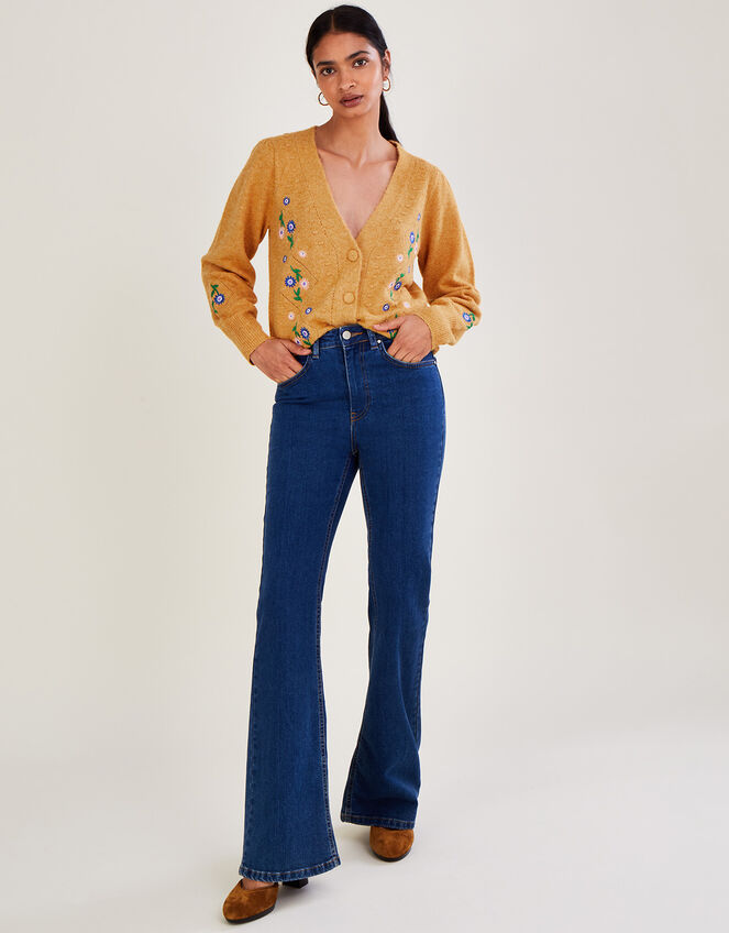 Floral Embroidered Bobble Cardigan with Recycled Polyester, Yellow (OCHRE), large