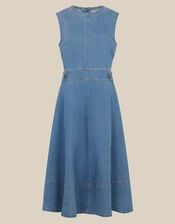 Ella Sleeveless Denim Midi Dress, Blue (MID AUTHENTIC BLUE), large