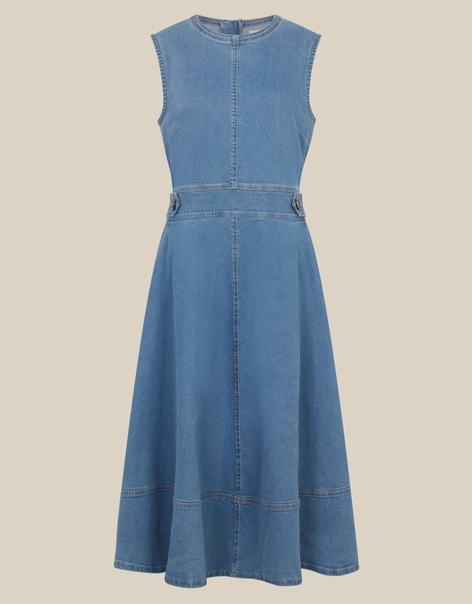 Ella Sleeveless Denim Midi Dress, Blue (MID AUTHENTIC BLUE), large