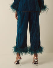 Quinn Faux Feather Velvet Trousers, Teal (TEAL), large