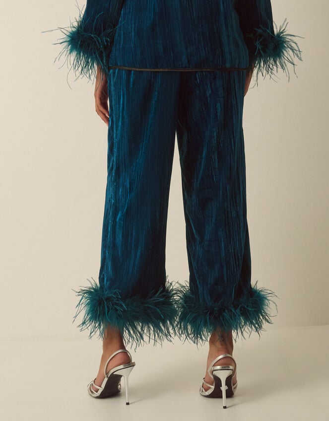 Quinn Faux Feather Velvet Trousers, Teal (TEAL), large