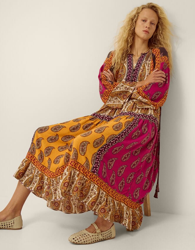 Magdalena Paisley Print Midi Dress, Red (BERRY), large