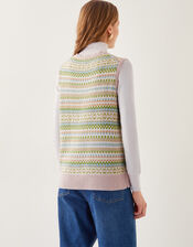 Fawn Fair Isle Knitted Vest, Green (GREEN), large