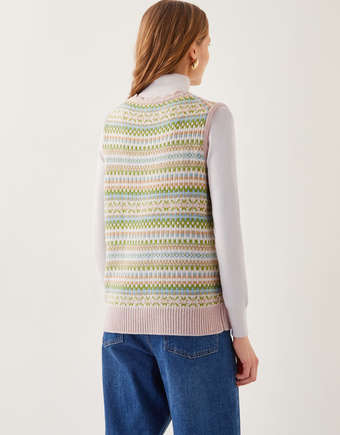 Fawn Fair Isle Knitted Vest, Green (GREEN), large