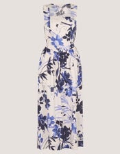 Nicolette Floral Linen Blend Midi Dress, Blue (BLUE), large