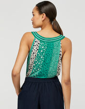 Poppy Patchwork Print Sleeveless Top, Green (GREEN), large
