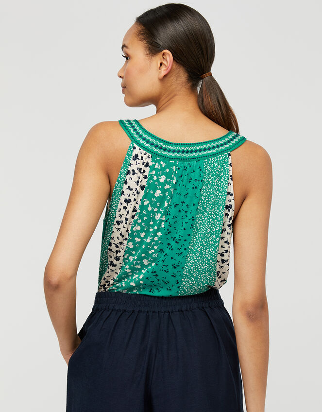 Poppy Patchwork Print Sleeveless Top, Green (GREEN), large