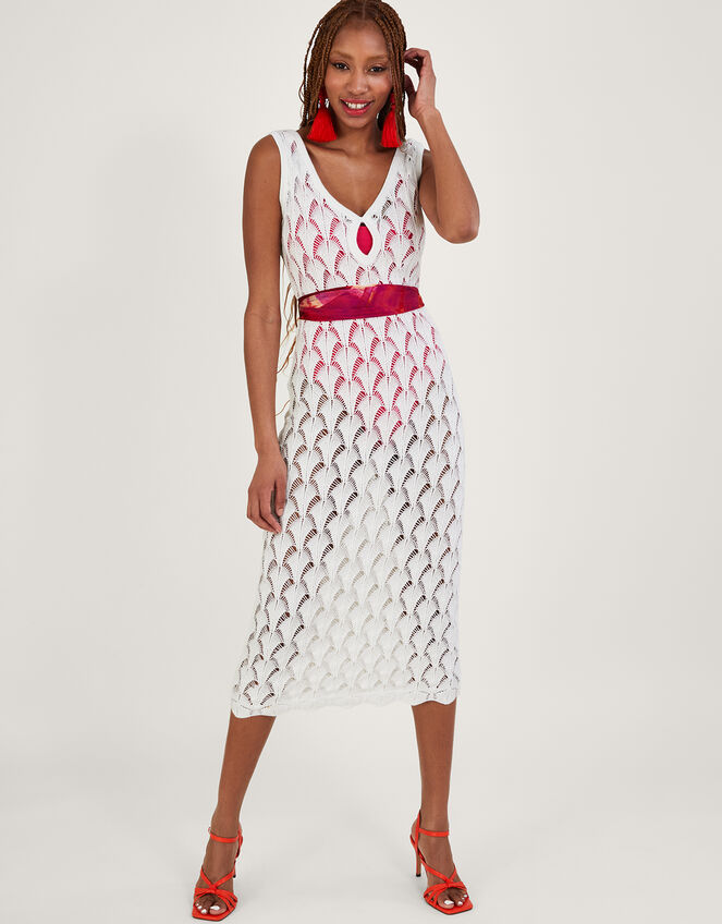 Pointelle Stitch Beach Midi Dress, Ivory (IVORY), large