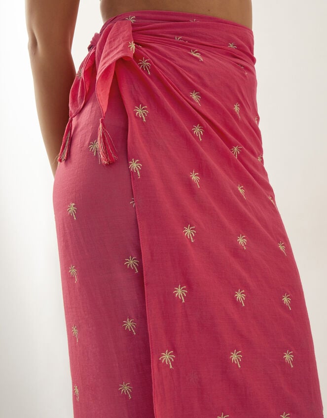 Ivy Palm Embroidered Sarong, Orange (CORAL), large
