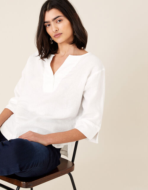 Daisy Plain T-Shirt in Pure Linen, White (WHITE), large