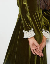 Vali Velvet Tea Dress, Green (OLIVE), large