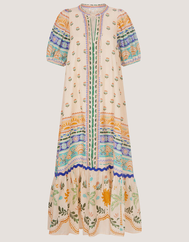 Monsoon x Charlie Taylor Printed Puff Sleeve Midi Dress Ivory