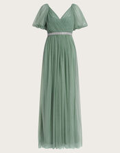 Meghan Mesh Maxi Dress in Recycled Polyester, Green (GREEN), large