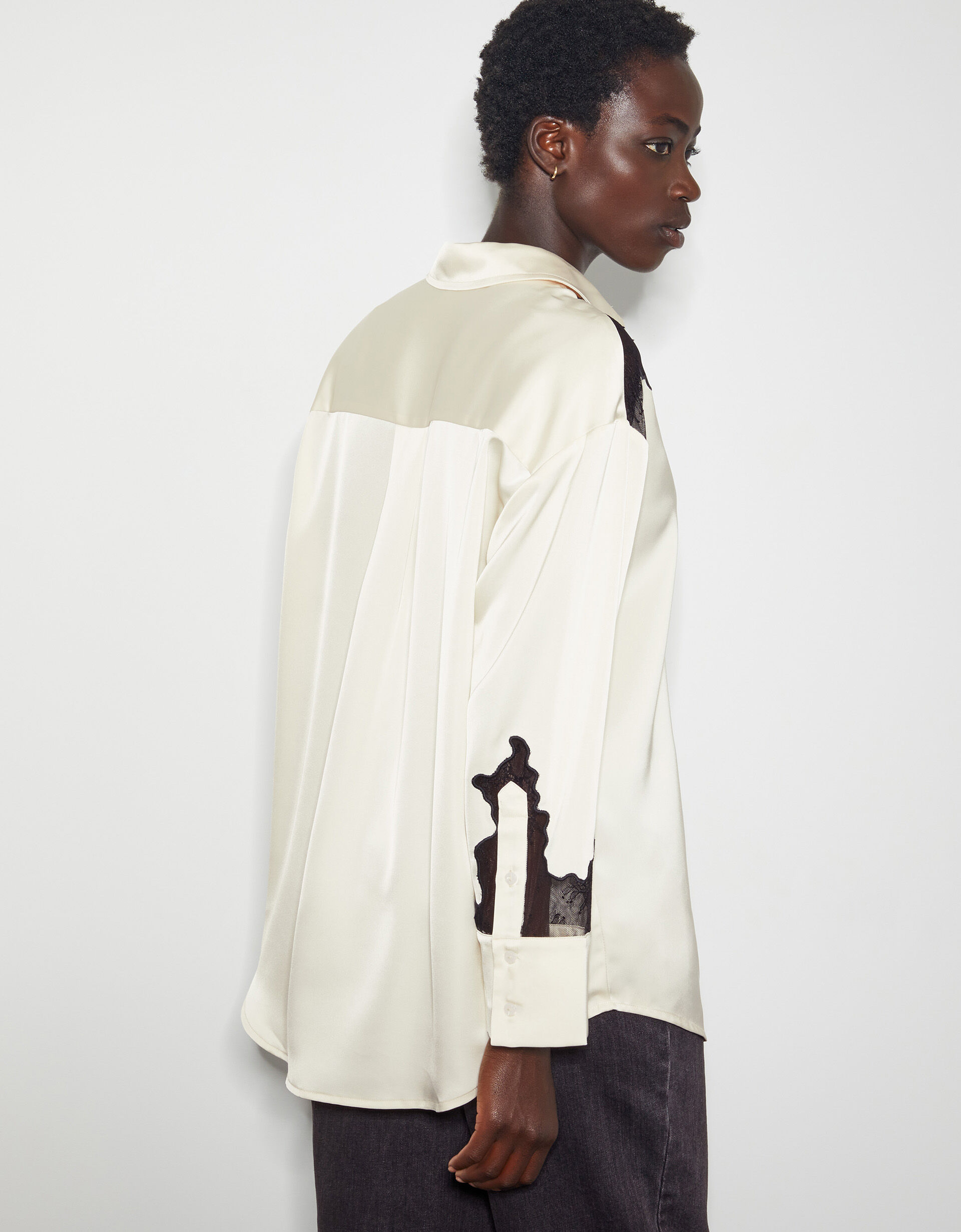 Leah Western Lacy Satin Shirt Ivory