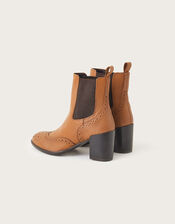 Classic Leather Heeled Brogue Boots, Tan (TAN), large