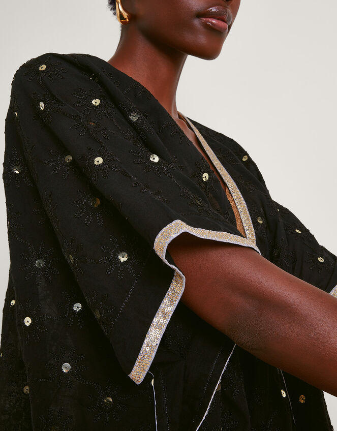 Sequin Embellished Kimono, Black (BLACK), large
