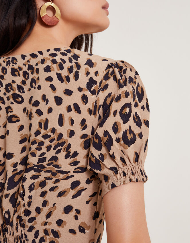 Raife Midi Leopard Print Tea Dress, Natural (NATURAL), large