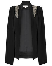 Constantina Beaded Brooch Cape Jacket, Black (BLACK), large