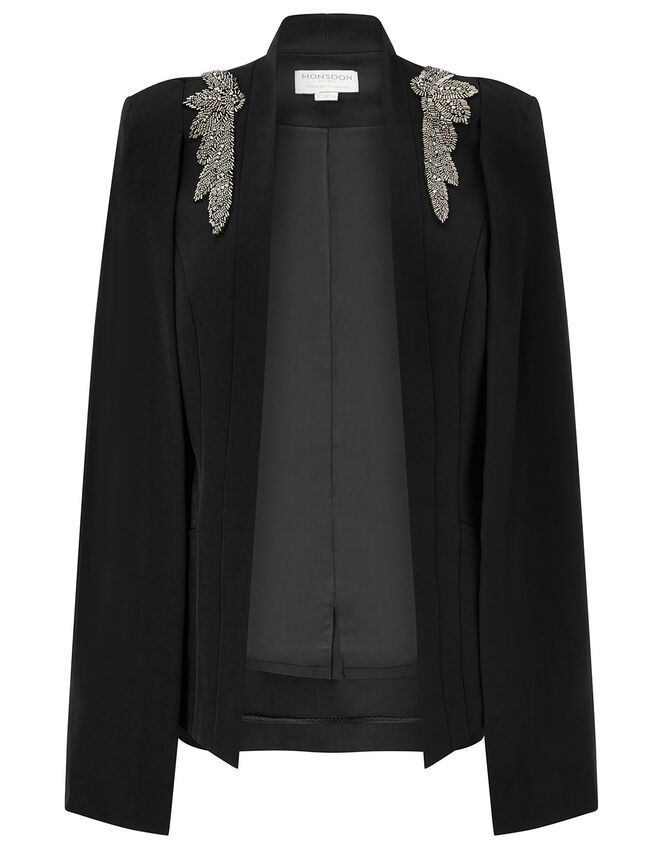 Constantina Beaded Brooch Cape Jacket, Black (BLACK), large