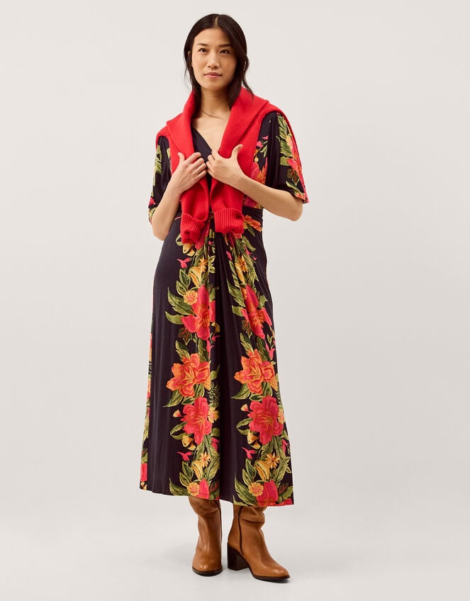 Moana Floral Print Jersey Midi Dress, Blue (NAVY), large