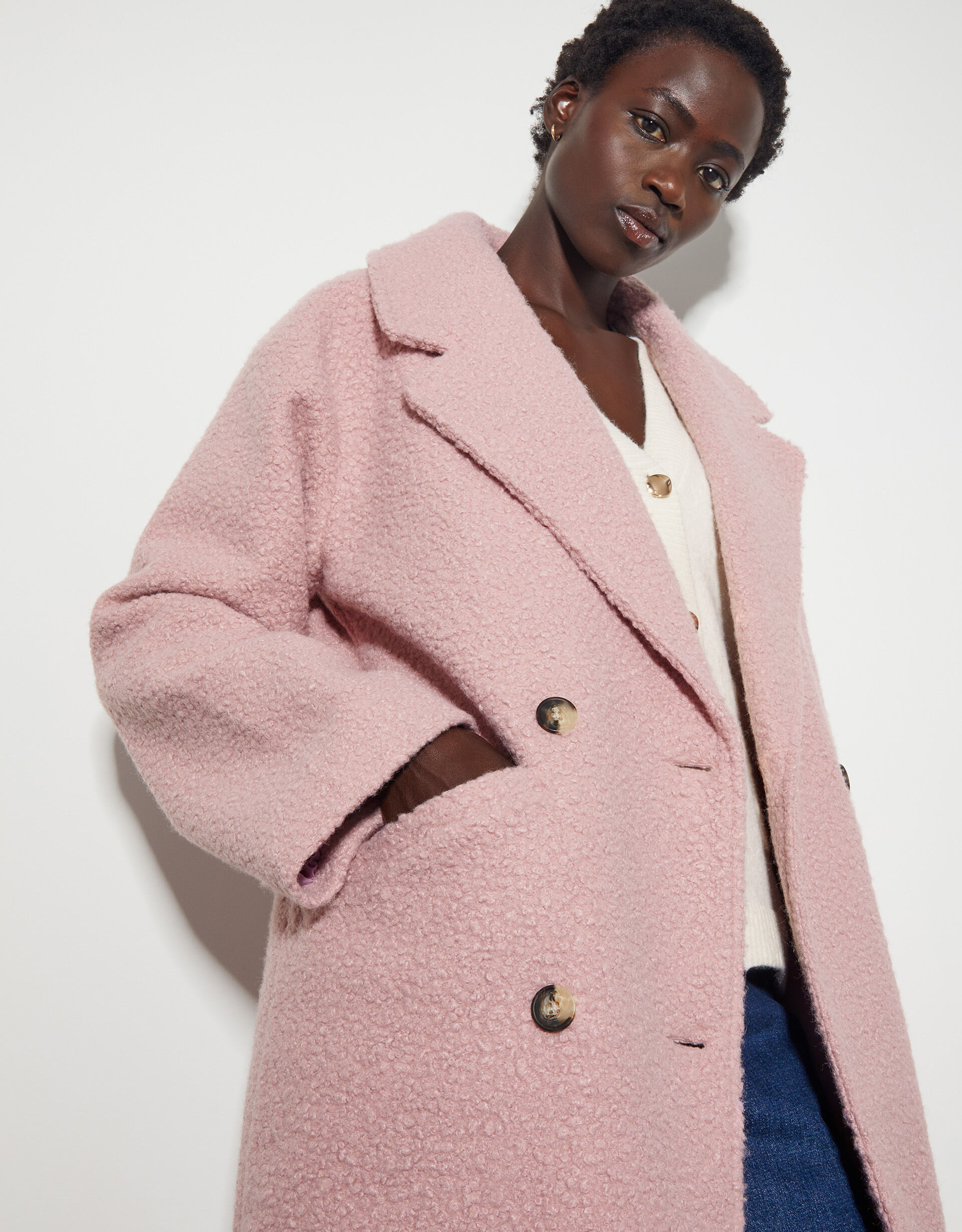 Ophelia Double Breasted Boucle Coat Pink Women s Coats Monsoon UK